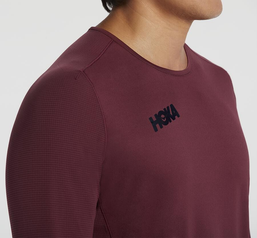 Top Hoka One One Hombre Marrom - Performance Long Sleeve - XICJ70624